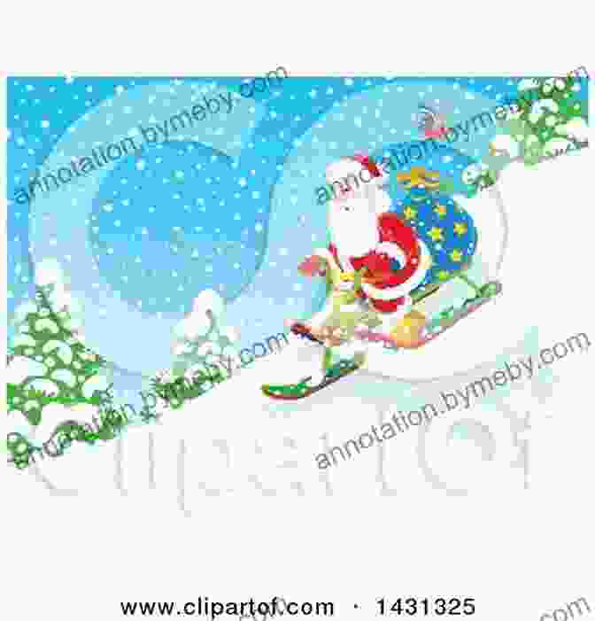 Santa Claus Sledding Down A Snow Covered Hill With Presents In Tow Santa Goes Sledding On Christmas Eve