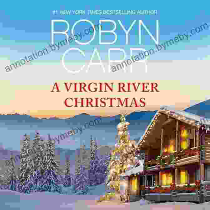 Virgin River Christmas Book Cover, Featuring A Snowy Town, Christmas Lights, And A Couple Kissing A Virgin River Christmas Robyn Carr